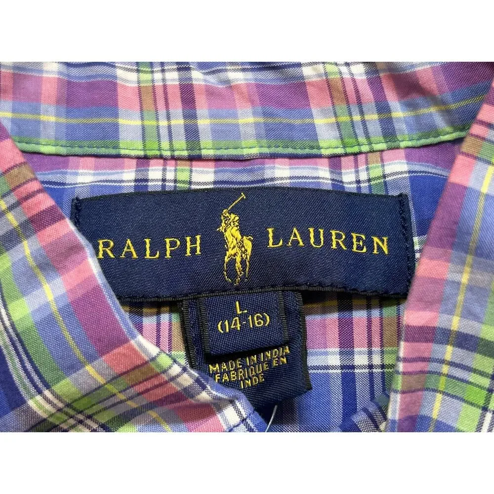 Ralph Lauren Shirt Youth Large 14-16 Plaid Long Sleeve Classic Preppy Button-Up